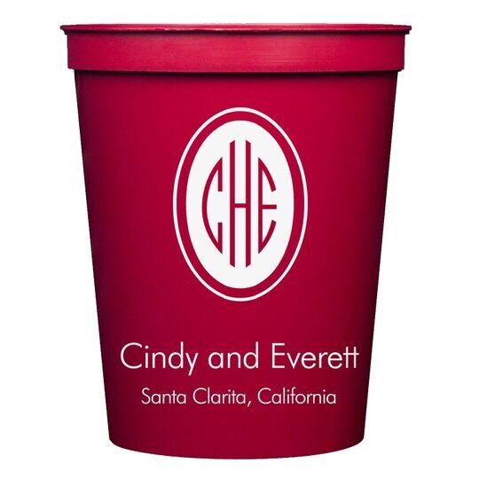 Outline Shaped Oval Monogram with Text Stadium Cups